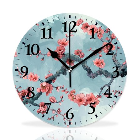 MEOSLZUT 10 inch Round Wall Clock,Vintage Spring Japanese Flower Plant Charming,Silent Non Ticking Wall Clocks for Living Room Kitchen Bedroom