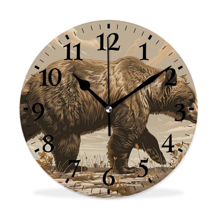 MEOSLZUT 10 inch Round Wall Clock,Vintage Style Wild Wildlife Bear Hand Simple,Silent Non Ticking Wall Clocks for Living Room Kitchen Bedroom