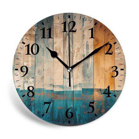 MEOSLZUT 10 inch Round Wall Clock,Vintage Teal Turquoise Wood Grain Cute,Silent Non Ticking Wall Clocks for Living Room Kitchen Bedroom