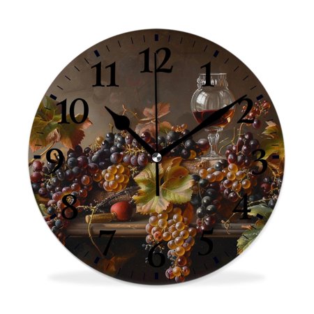 MEOSLZUT 10 inch Round Wall Clock,Vintage Wine Grape Red Glasses Elaborate,Silent Non Ticking Wall Clocks for Living Room Kitchen Bedroom