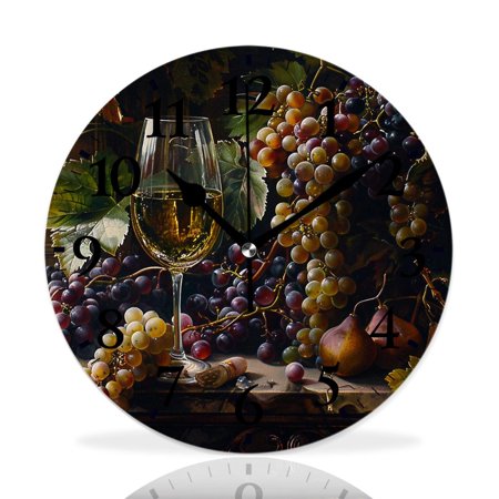 MEOSLZUT 10 inch Round Wall Clock,Vintage Wine Grape Red Glasses Graceful,Silent Non Ticking Wall Clocks for Living Room Kitchen Bedroom