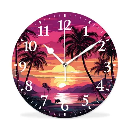 MEOSLZUT 12 inch Round Wall Clock,Palm Trees Sunset Picture,Silent Non-Ticking Wall Clock Decor for Home Office Kitchen Living Room Bedroom