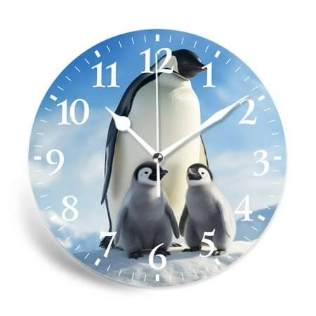 MEOSLZUT 12 inch Round Wall Clock,Penguin Family Winter Picture,Silent Non-Ticking Wall Clock Decor for Home Office Kitchen Living Room Bedroom