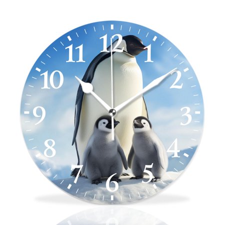 MEOSLZUT 12 inch Round Wall Clock,Penguin Family Winter Picture,Silent Non-Ticking Wall Clock Decor for Home Office Kitchen Living Room Bedroom