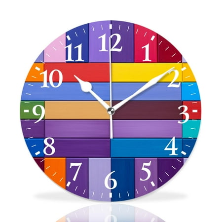 MEOSLZUT 12 inch Round Wall Clock,Rainbow Colored Lines Multicolor,Silent Non-Ticking Wall Clock Decor for Home Office Kitchen Living Room Bedroom