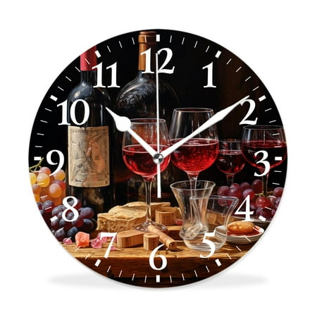 MEOSLZUT 12 inch Round Wall Clock,Wine Grapes Oak Casks Cute,Silent Non-Ticking Wall Clock Decor for Home Office Kitchen Living Room Bedroom