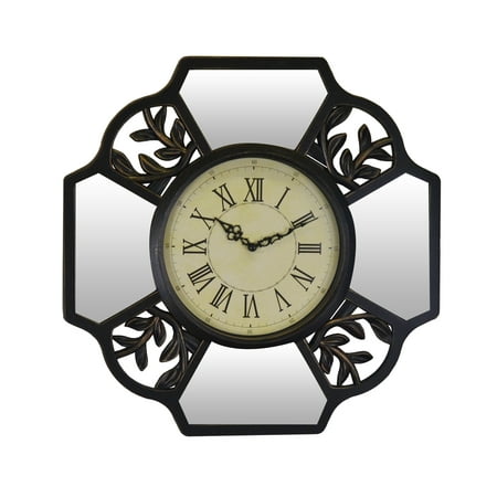 Metal and Mirror Wall Clock with Roman Numerals