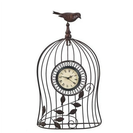 Metal Birdcage Clock With Top Perched Bird - By Ganz