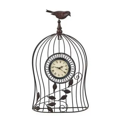 Metal Birdcage Clock With Top Perched Bird - By Ganz