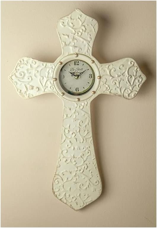 Metal Cross Wall Clock Cream