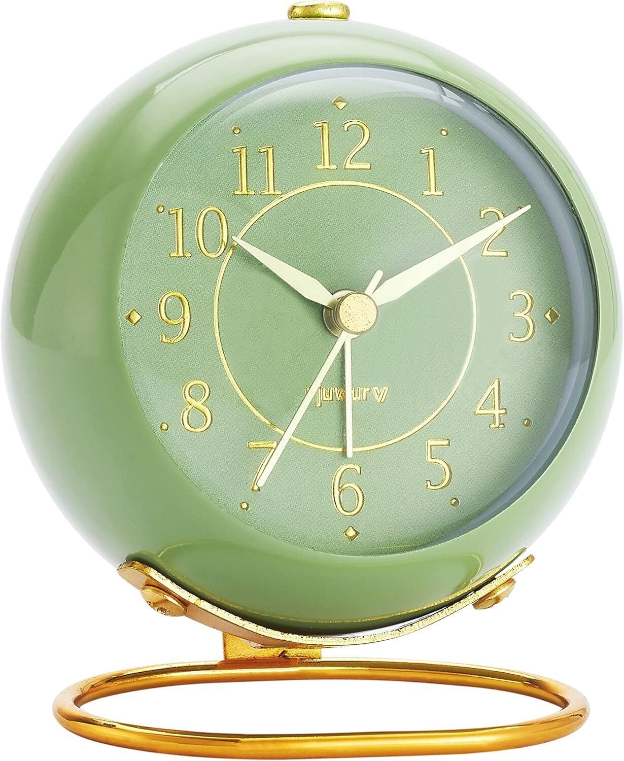 Metal Desk Clock, Retro Bedroom Table Vintage Analog Alarm Olive-green