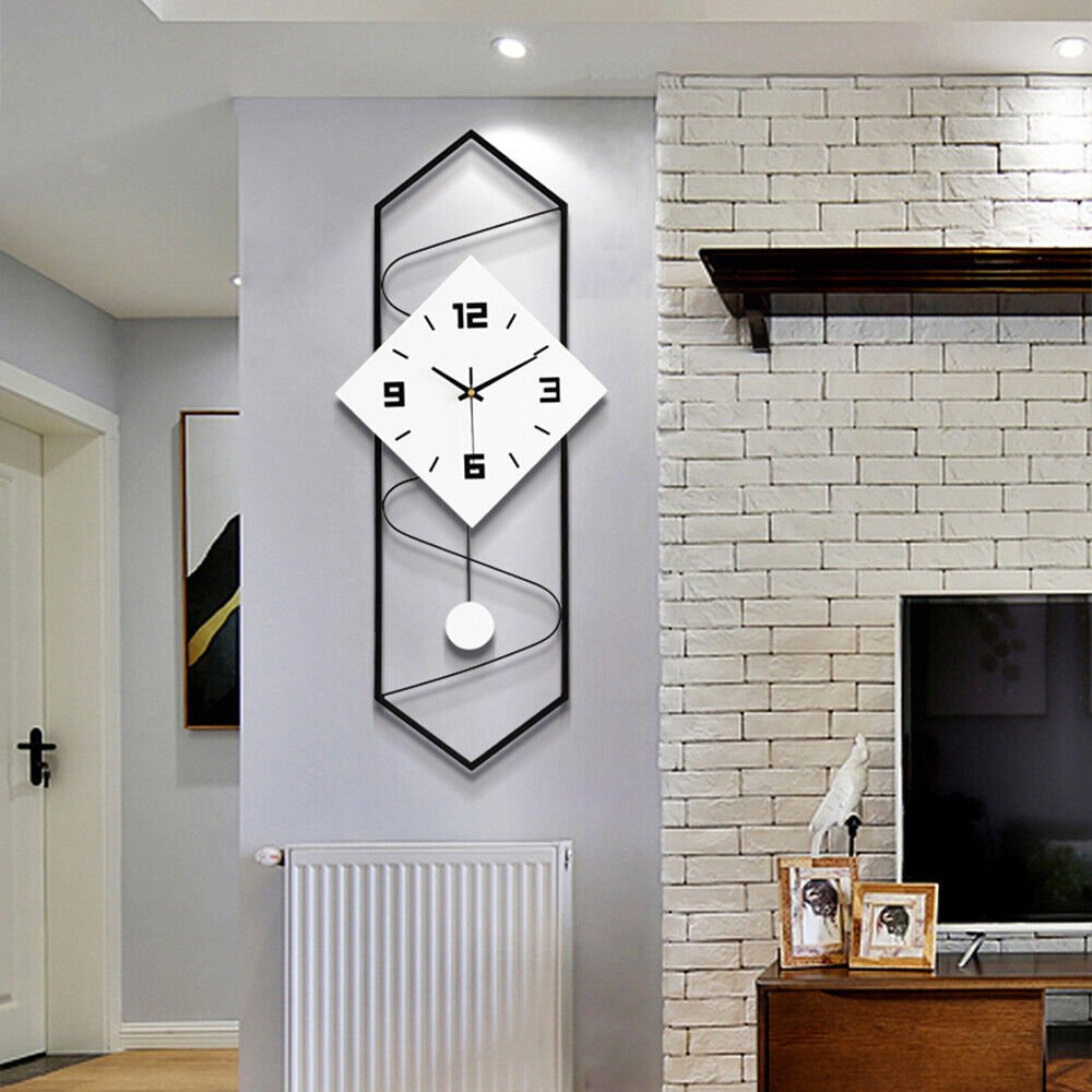 Metal Modern Wall Clock 27.5" Large Pendulum Wall Clock Home Decor with Hook