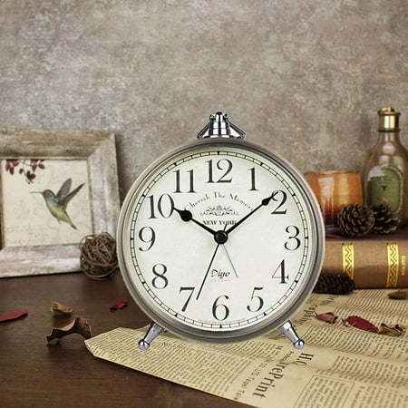 Metal Retro Table Clock, 5.2 Inch Vintage Simple Old Fashion Gift Alarm Clock, Batt[3656]