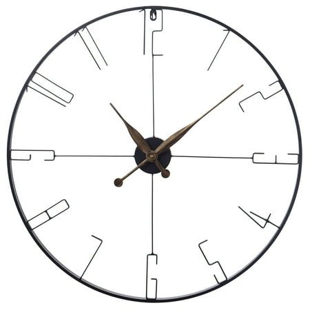 Metal Round Wall Clock - Bronze Accents - Matte Black Finish