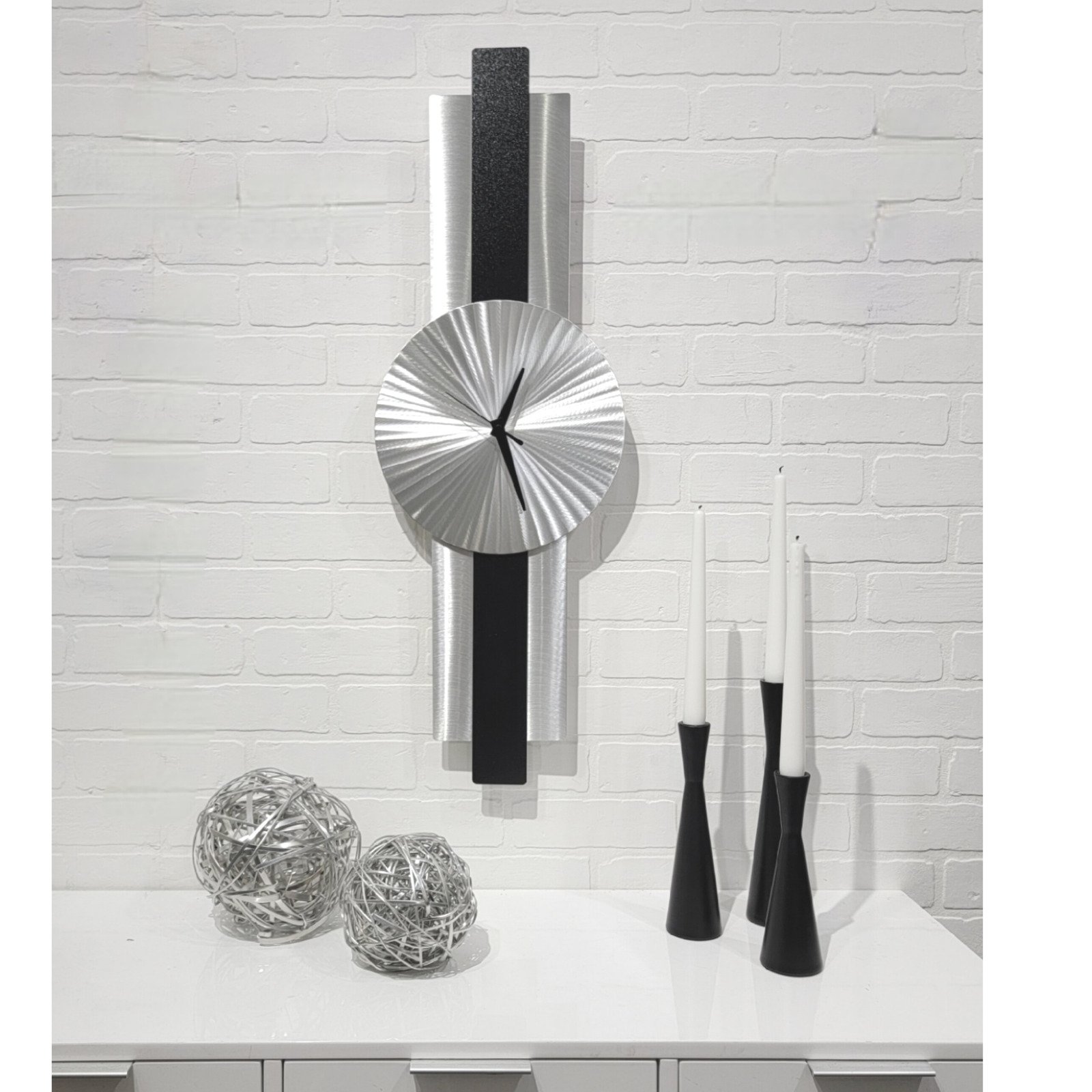 Metal Wall Clock - Black /Silver Wall Art- Modern Home And Office Decor
