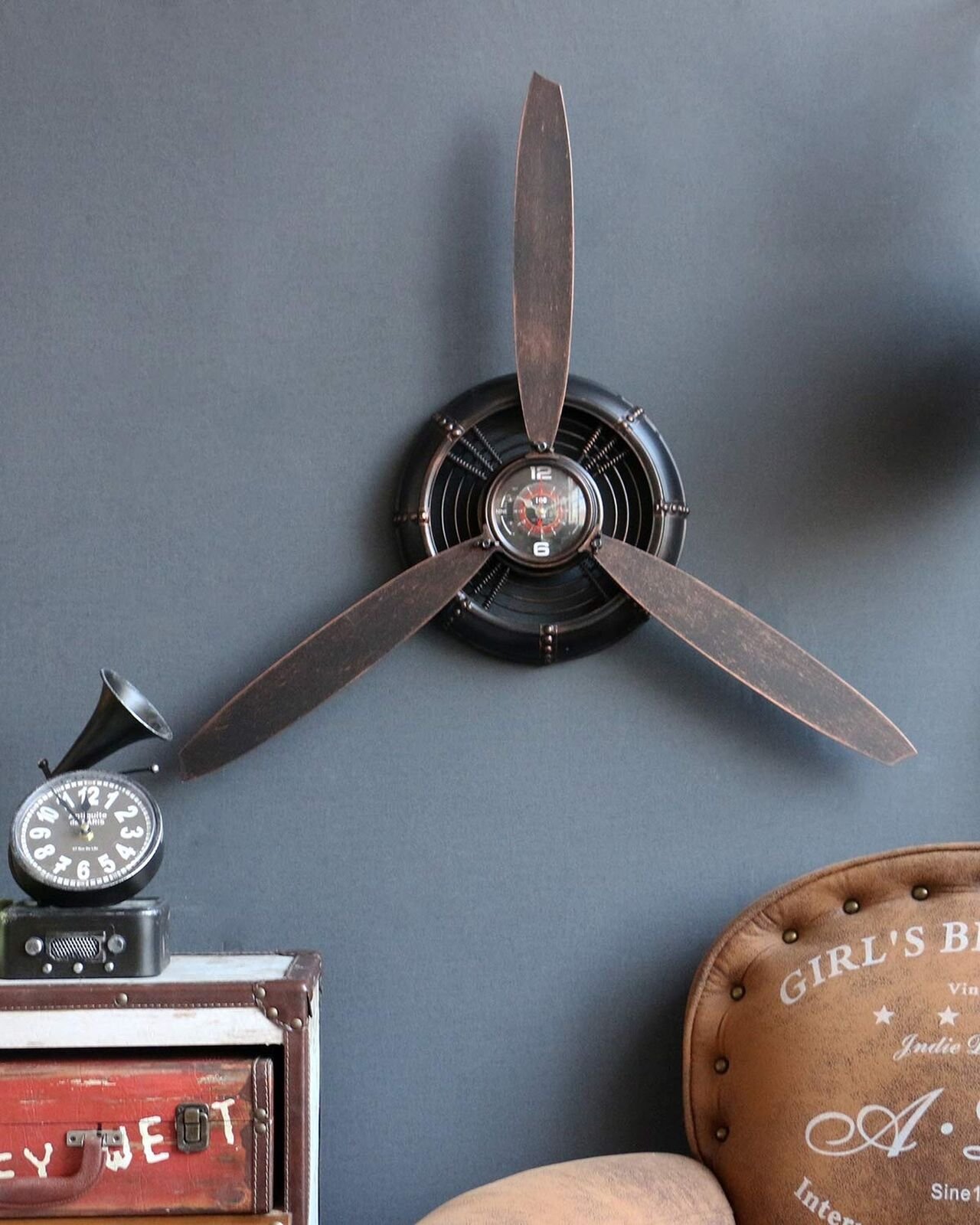 Metal Wall Decor Art Antique Airplane Propeller Aviation Wall Clock for Livin...