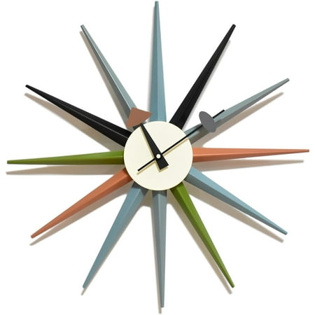 Mid Century Modern Wall Clock Large Silent Non Ticking Battery Operated 18 inches Solid Wood Retro Sunburst Clock for Living Room Office Kitchen