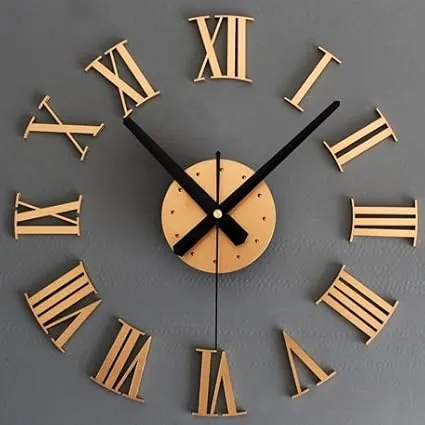 MilesDecor Luxury DIY 3D Wall Clock, Large & Frameless, Self- Adhesive Roman Numerals with Accurate Quartz Movement, Suitable for Home Décor, Living & Dining Room, Kitchen, Study Room, School (Gold)