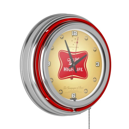 Miller High Life Logo Retro Neon Analog Wall Clock with Pull Chain