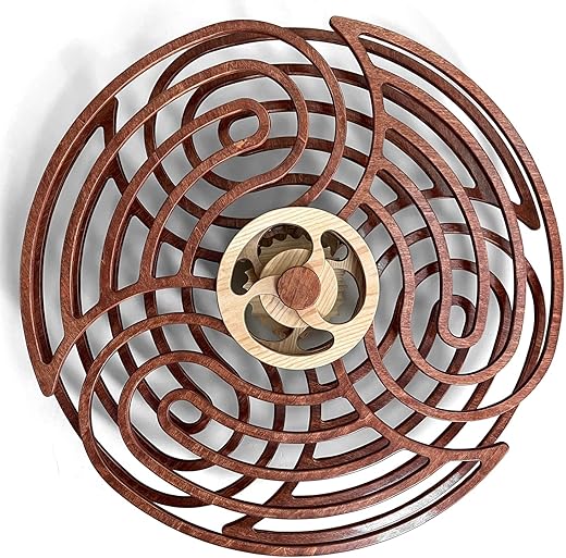 Mindsight Moving Kinetic Wall Art - Wind up to power peaceful 'Ripple' motion (no battery) - Calming Wall Décor for Living Room, Office, Bedroom, Kitchen - Hand Crafted Wood - Canyon Brown