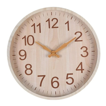 Minimalist Wooden 12inch Wall Clock No Ticking Minimalism Round Hanging Watch Living Room Bedroom Home Study Room Restaurant Decor , Beige Wood