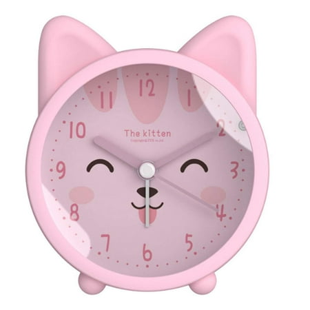 MINKUROW Children Cute Animal Dog/Cat Alarm Clock Silent Non Ticking Silicone Clock Night Light Travel Clock （Pink）