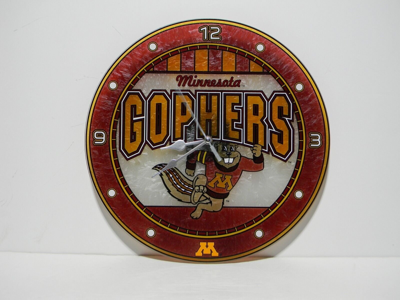 Minnesota Golden Gophers 12'' Premium Art Glass Goldy Logo Wall Clock