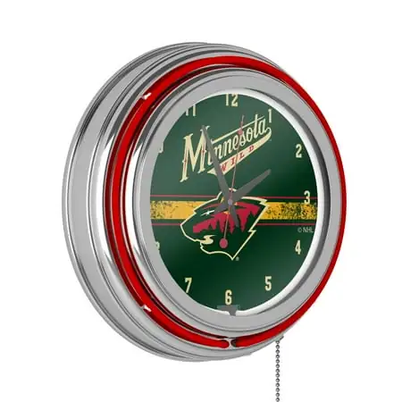 Minnesota Wild Logo Retro Neon Analog Wall Clock with Pull Chain