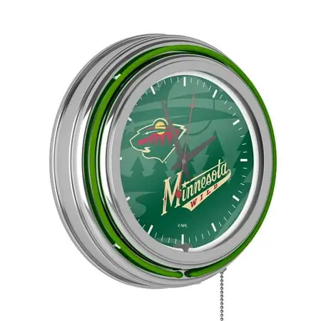 Minnesota Wild Watermark Retro Neon Analog Wall Clock with Pull Chain