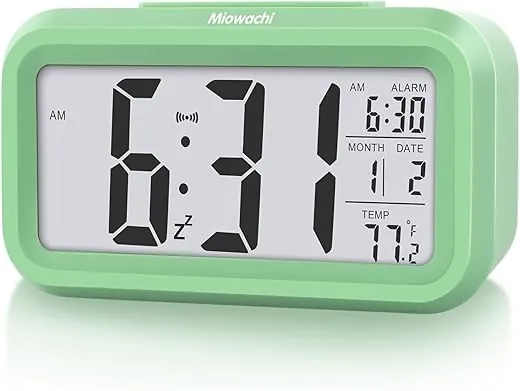 Miowachi Digital Alarm Clocks for Bedrooms Battery Operated,Snooze,Night Light Easy Setup Small Clock for Kids Green