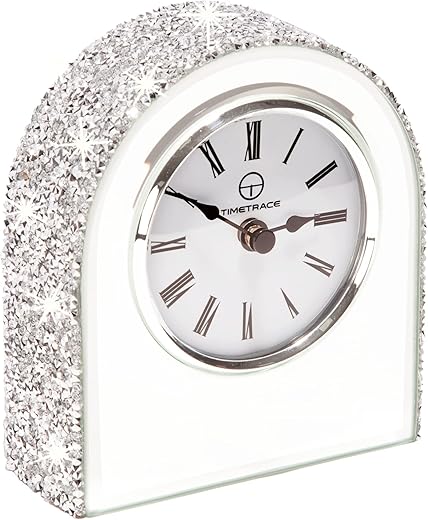 Mirror Glass Crush Diamond Mantle Clock for Table Desk Fireplace