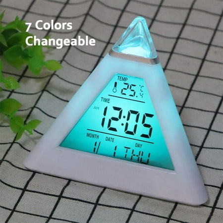 Miuline Triangle Alarm Clock Digital LED Screen Night Light 7 Color Changing Calendar Thermometer Colorful Flash Table Watch