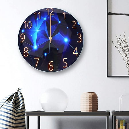 Miumaeov 30Cm Round Ultra-Thin Tempered Glass Wall Clock Home Starry Sky Style Creative Modern Quartz Wall-Mounted Clock Silent Clock Minimalist Clock Home Living Room Decoration