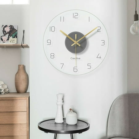 Miumaeov Creative Modern Round Ultra-thin Tempered Glass Wall-mounted Clock Silent Clock