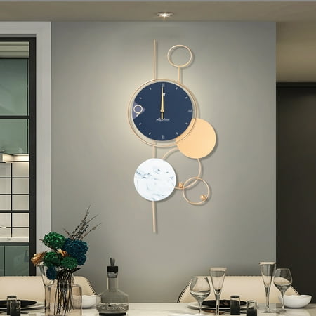 Miumaeov Large Wall Clocks Modern Metal Blue Gold Silent Non-Ticking Wall Clock for Bedroom Kitchen Office Home Decor 14.96 x 30.71inch