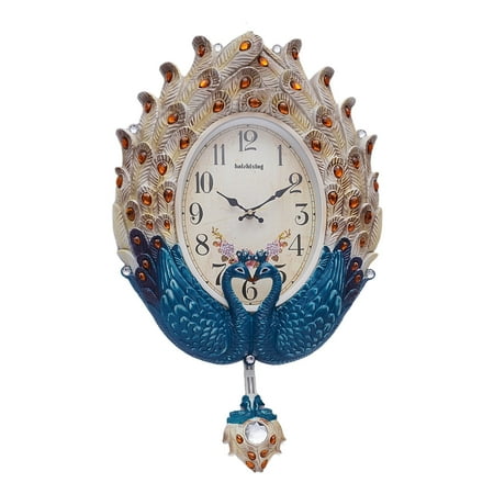 Miumaeov Modern Silent Wall Clock Large Creative Wall-Mounted Pendulum Clock with Luxury Crystal European Retro Decorative Wall Clock for Living Room Bedroom Office