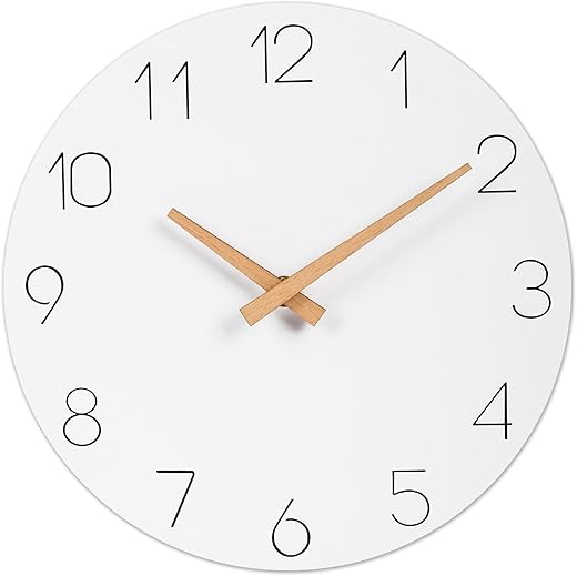 Modern 10 Inch White Wooden Wall Clock - Silent Non-Ticking Battery Operated Decorative Clock for Kitchen, Home, Bedroom, and Office(10 White)