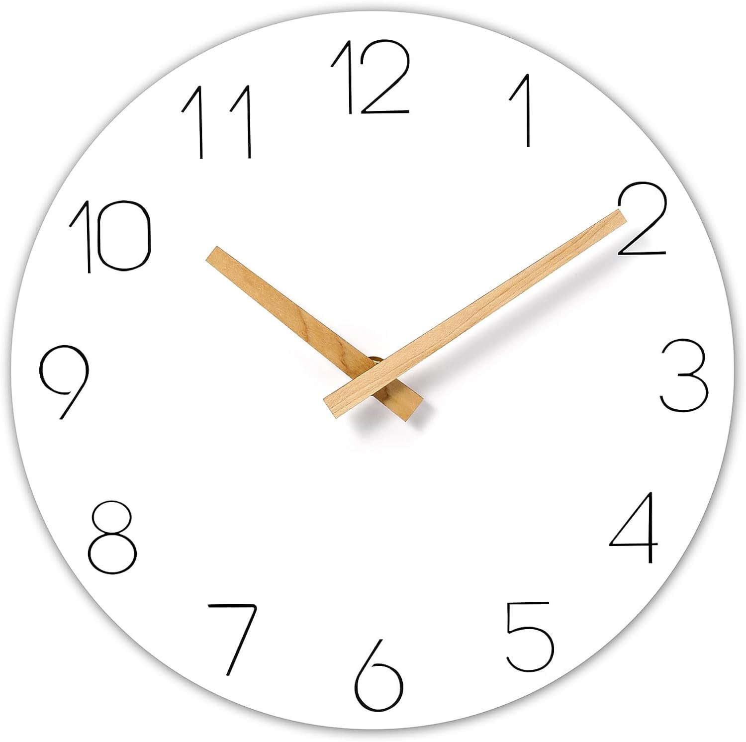 Modern 10 Inch White Wooden Wall Clock - Silent Non-Ticking Battery Operated Dec