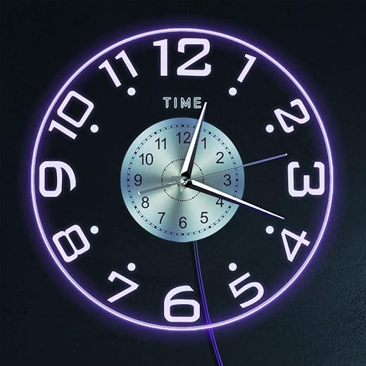 Modern 12'' LED Lighted Wall Clock, Silent Quartz Night Light Clock with 7 Luminous Modes, Big Numbers Wall Decor for Living Room Bedroom, Red, Green, Blue, White, Cyan, Purple, Yellow