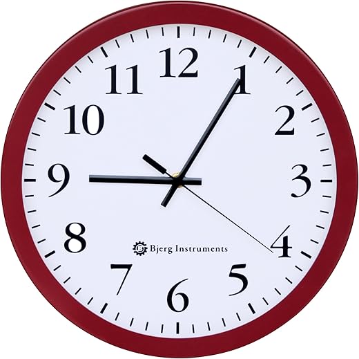 Modern 12 Steel Enclosure Silent Wall Clock with Non Ticking Movement (Red)