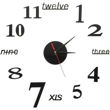 Modern 3D Frameless Large Wall Clock Novelty DIY Mirror Surface Clock Home Decorations (Black)