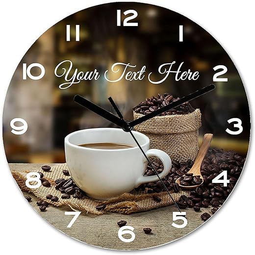 Modern Coffee Cup Wall Clock 11.6 Inch Silent Non Ticking Custom Wall Clock Battery Operated Wooden Clock Room Wall Clock Decorative for Kitchen,Living Room,Bedroom,Kid’s Room