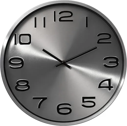 Modern Decorative Aluminum Round Wall Clock for Living Room, Kitchen, Dining Room, Silver