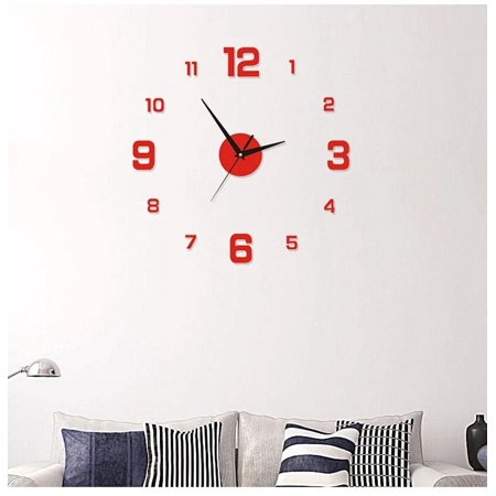 Modern Design Large Wall Clock 3D DIY Quartz Clock Fashion Watch Home and Decoration Acrylic Acid Wall Clocks Modern Living Room Red(40cm)