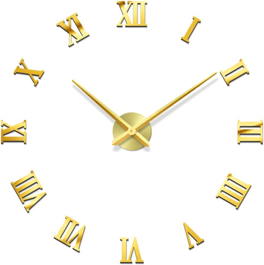 Modern DIY Large Wall Clock Big Watch Decal 3D Sticker Roman Numerals Home Decor, Clock Tray Size: 12CM, Gold