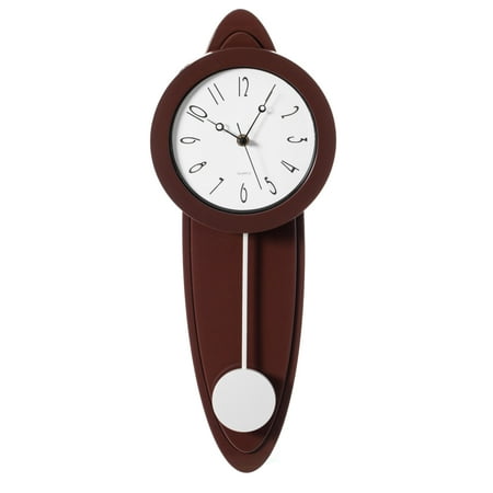 Modern Grandfather Brown Oval Pendulum Wood-Looking Plastic Wall Clock for Living Room, Kitchen, or Dining Room