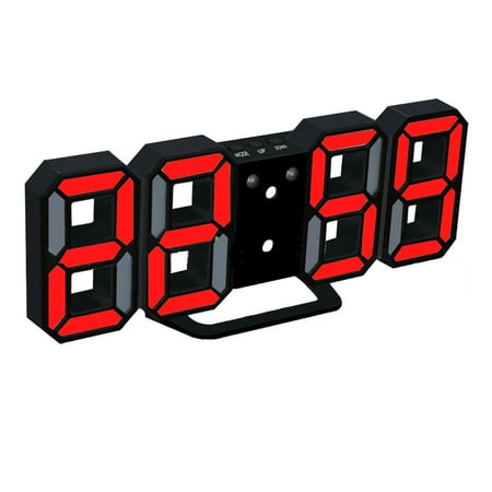 Modern Home Wall Clock Timer 3D LED Digital Wall Clock (Black and Red)