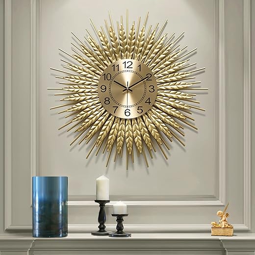 Modern Large Wall Clock Decorative Metal Mid Century Wall Clocks, Gold Big Silent Non-Ticking Clock, Modern Handmade Home Art Decor for Living Room, Bedroom, Dining Room, 24 Inch