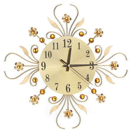 Modern Metal Diamonds Flower Silent Wall Clock 3D Wall Art Office House Living Room Decoration (Gold)