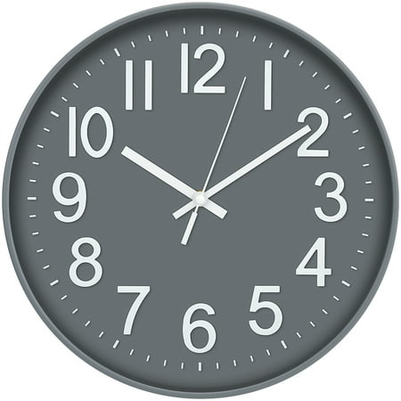 Modern Quartz Wall Clocks Battery Operated,12 inch Silent Non Ticking 3D Numbers Round Wall Clock for Kitchen Bedroom Living Room Office Classroom Decor（grey）